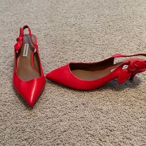 Tabitha Simmons Red Bow Accent Slingback Kitten Heel